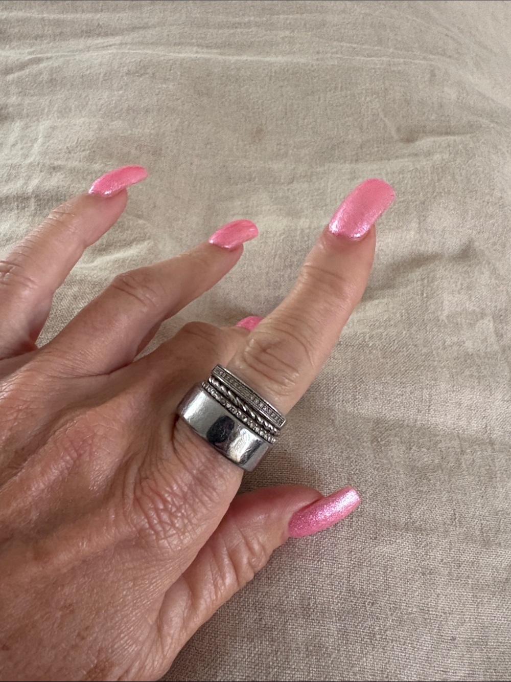 Oura Wide Stacked Silver Band Ring size 7